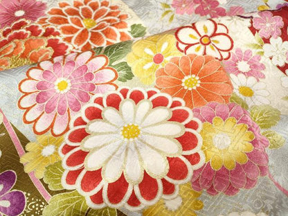 平和屋着物●豪華振袖　刺繍　鞠花文　金彩　正絹　逸品　CABD7294ut