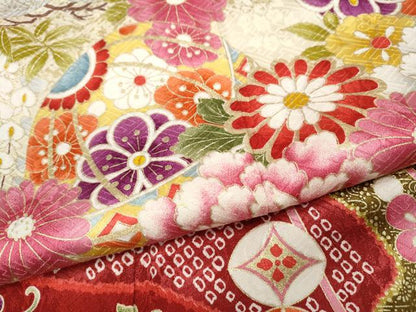 平和屋着物●豪華振袖　刺繍　鞠花文　金彩　正絹　逸品　CABD7294ut