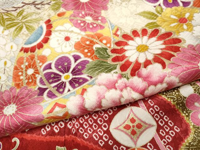 平和屋着物●豪華振袖　刺繍　鞠花文　金彩　正絹　逸品　CABD7294ut