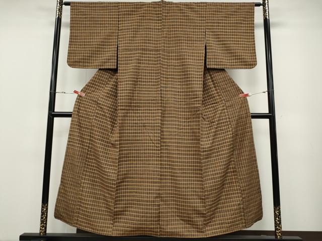 平和屋着物●郡上紬　草木染　格子柄　正絹　逸品　CABD7297ut