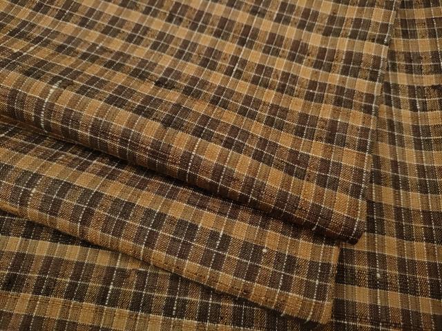 平和屋着物●郡上紬　草木染　格子柄　正絹　逸品　CABD7297ut