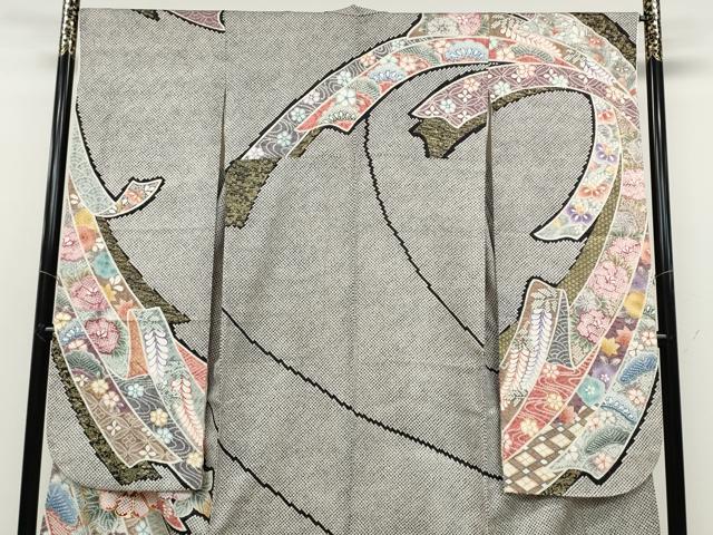 平和屋着物●訪問着　駒刺繍　ふくれ織　熨斗花文　金彩　正絹　逸品　CABD7301ut