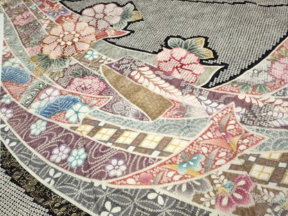 平和屋着物●訪問着　駒刺繍　ふくれ織　熨斗花文　金彩　正絹　逸品　CABD7301ut