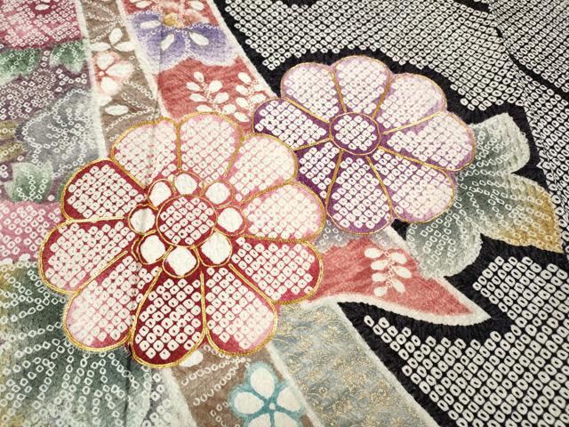 平和屋着物●訪問着　駒刺繍　ふくれ織　熨斗花文　金彩　正絹　逸品　CABD7301ut