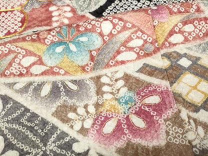 平和屋着物●訪問着　駒刺繍　ふくれ織　熨斗花文　金彩　正絹　逸品　CABD7301ut