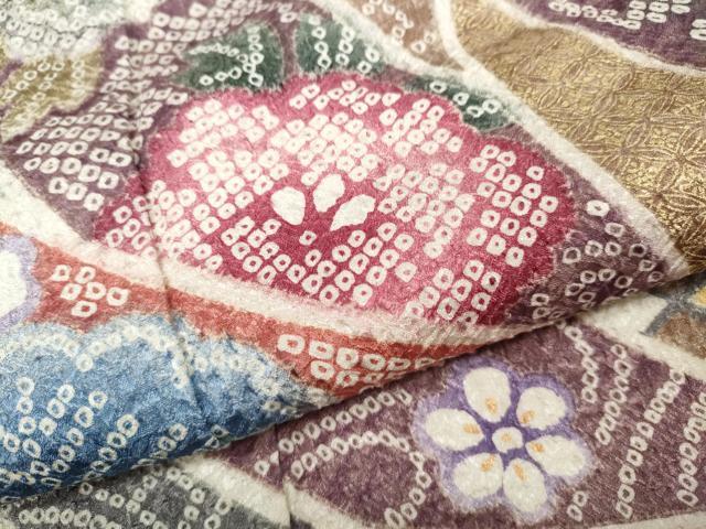 平和屋着物●訪問着　駒刺繍　ふくれ織　熨斗花文　金彩　正絹　逸品　CABD7301ut