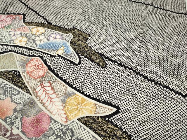 平和屋着物●訪問着　駒刺繍　ふくれ織　熨斗花文　金彩　正絹　逸品　CABD7301ut