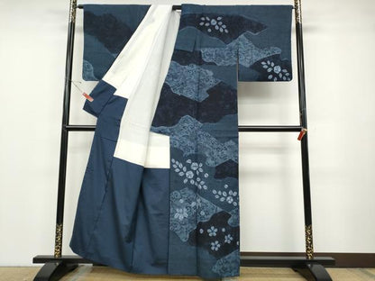平和屋着物●訪問着　紬地　絞り　切嵌舞花文　正絹　逸品　CABD7302ut