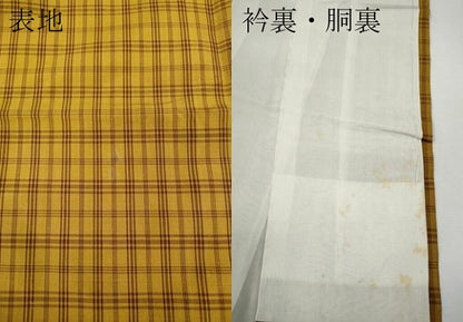 平和屋着物●本場黄八丈　平織　紬　格子柄　正絹　逸品　CABD7303ut