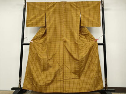 平和屋着物●本場黄八丈　平織　紬　格子柄　正絹　逸品　CABD7303ut