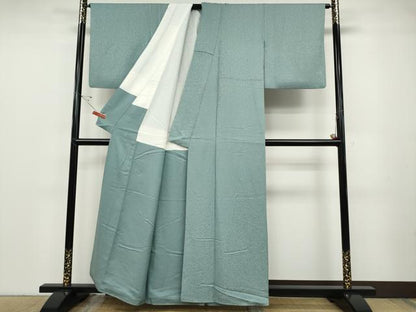 平和屋着物●上質な色無地　作家物　泥染め　南天地紋　青磁鼠色　正絹　逸品　CABD7304ut