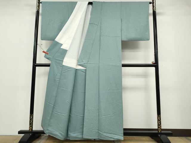 平和屋着物●上質な色無地　作家物　泥染め　南天地紋　青磁鼠色　正絹　逸品　CABD7304ut