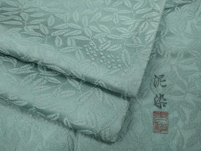 平和屋着物●上質な色無地　作家物　泥染め　南天地紋　青磁鼠色　正絹　逸品　CABD7304ut
