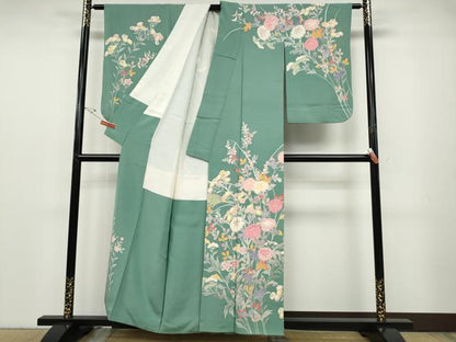 平和屋着物●本加賀友禅作家　白坂幸蔵　訪問着　草花文　正絹　逸品　CABD7307ut