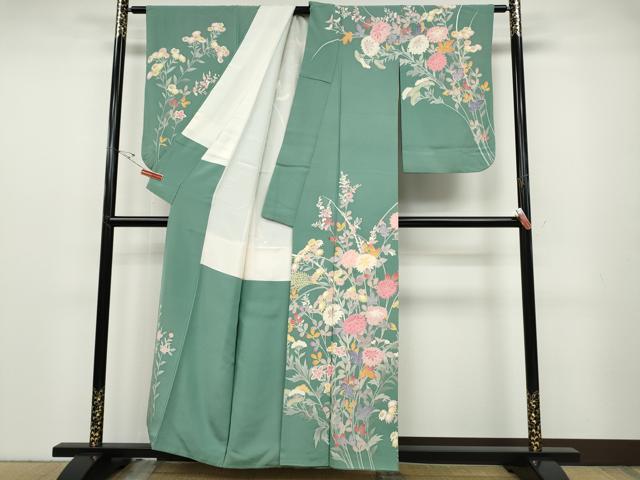 平和屋着物●本加賀友禅作家　白坂幸蔵　訪問着　草花文　正絹　逸品　CABD7307ut