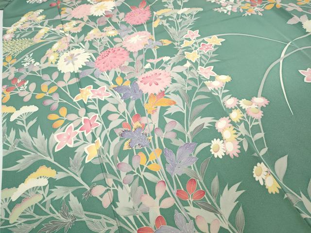 平和屋着物●本加賀友禅作家　白坂幸蔵　訪問着　草花文　正絹　逸品　CABD7307ut