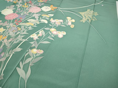 平和屋着物●本加賀友禅作家　白坂幸蔵　訪問着　草花文　正絹　逸品　CABD7307ut
