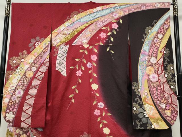 平和屋着物●豪華振袖　駒刺繍　熨斗舞花文　暈し染め　銀通し地　正絹　逸品　CABD7309ut