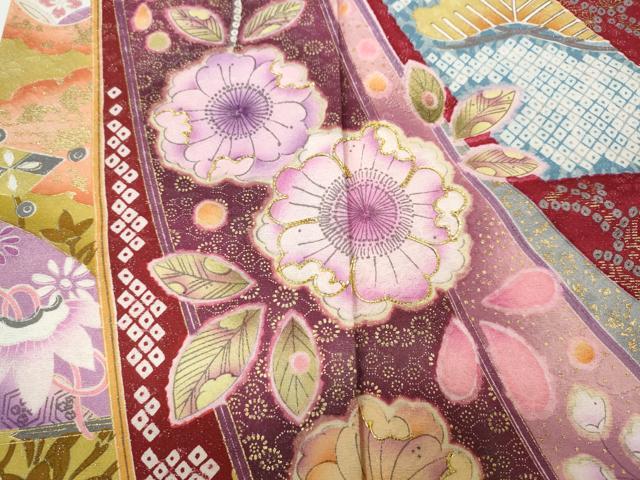 平和屋着物●豪華振袖　駒刺繍　熨斗舞花文　暈し染め　銀通し地　正絹　逸品　CABD7309ut
