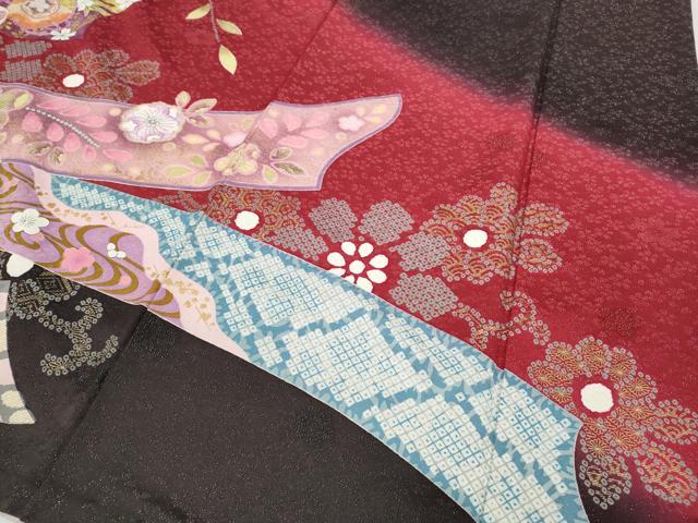 平和屋着物●豪華振袖　駒刺繍　熨斗舞花文　暈し染め　銀通し地　正絹　逸品　CABD7309ut