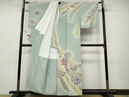 平和屋着物●訪問着　友禅　熨斗風景草花文　暈し染め　正絹　逸品　CABD7311ut