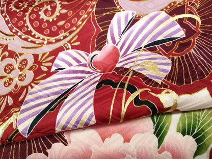 平和屋着物●豪華振袖　刺繍　リボン　舞花文　金彩　正絹　逸品　CABD7312ut