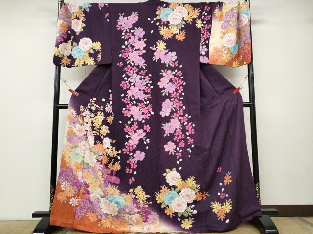 平和屋着物●訪問着　刺繍　舞花文　暈し染め　銀通し地　正絹　逸品　CABD7313ut
