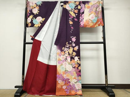 平和屋着物●訪問着　刺繍　舞花文　暈し染め　銀通し地　正絹　逸品　CABD7313ut