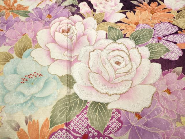 平和屋着物●訪問着　刺繍　舞花文　暈し染め　銀通し地　正絹　逸品　CABD7313ut