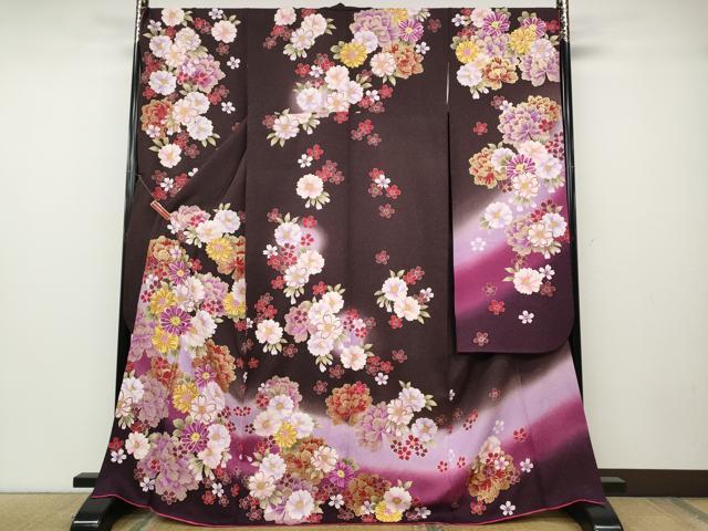 平和屋着物●豪華振袖　刺繍　舞花文　暈し染め　銀通し地　京都きもの友禅　正絹　逸品　CABD7314ut