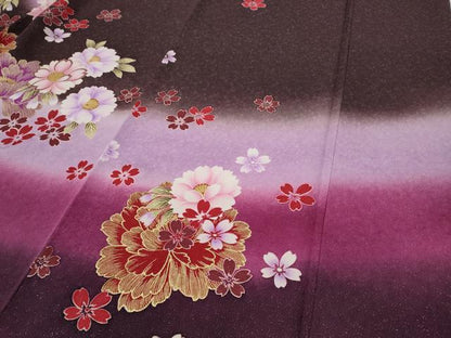 平和屋着物●豪華振袖　刺繍　舞花文　暈し染め　銀通し地　京都きもの友禅　正絹　逸品　CABD7314ut