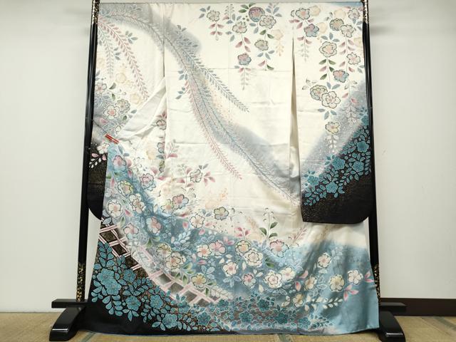 平和屋着物●豪華振袖　辻が花　絞り　暈し染め　銀通し地　正絹　逸品　CABD7315ut