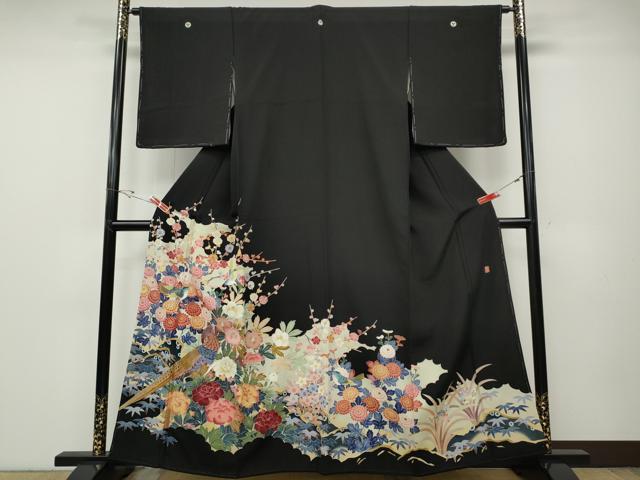 平和屋着物●本加賀友禅作家　百貫華峰　黒留袖　花鳥文　金彩　正絹　逸品　CABD7316ut