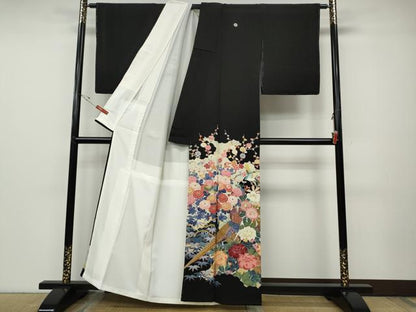 平和屋着物●本加賀友禅作家　百貫華峰　黒留袖　花鳥文　金彩　正絹　逸品　CABD7316ut