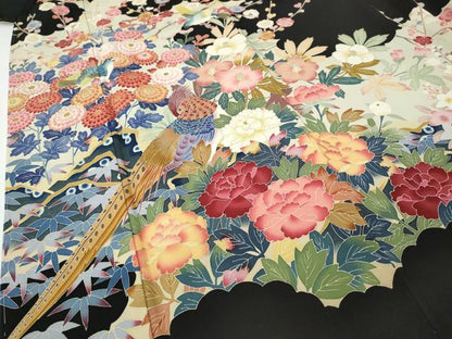 平和屋着物●本加賀友禅作家　百貫華峰　黒留袖　花鳥文　金彩　正絹　逸品　CABD7316ut