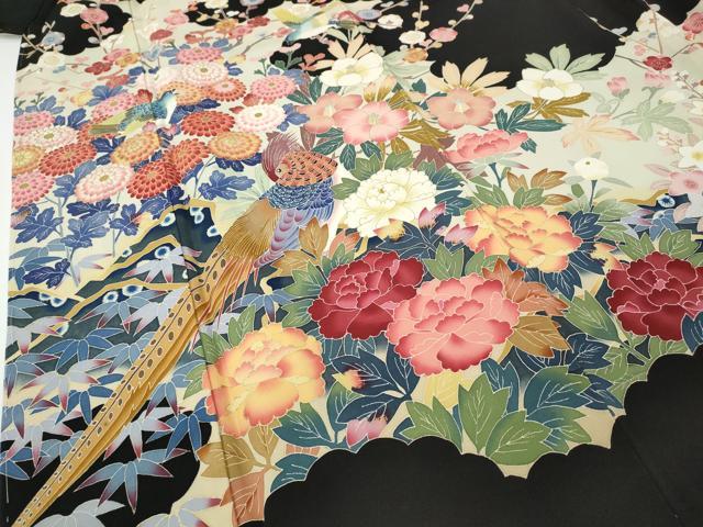 平和屋着物●本加賀友禅作家　百貫華峰　黒留袖　花鳥文　金彩　正絹　逸品　CABD7316ut