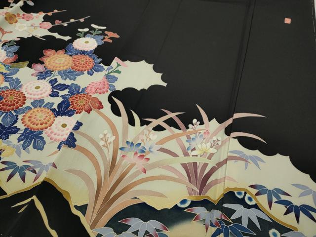 平和屋着物●本加賀友禅作家　百貫華峰　黒留袖　花鳥文　金彩　正絹　逸品　CABD7316ut