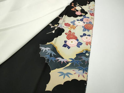 平和屋着物●本加賀友禅作家　百貫華峰　黒留袖　花鳥文　金彩　正絹　逸品　CABD7316ut