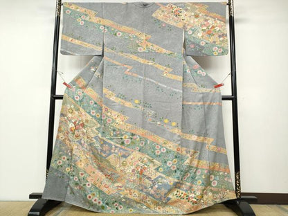 平和屋着物●訪問着　松皮菱鴛鴦花文　金彩　正絹　逸品　CABD7317ut