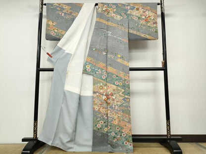 平和屋着物●訪問着　松皮菱鴛鴦花文　金彩　正絹　逸品　CABD7317ut