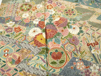 平和屋着物●訪問着　松皮菱鴛鴦花文　金彩　正絹　逸品　CABD7317ut