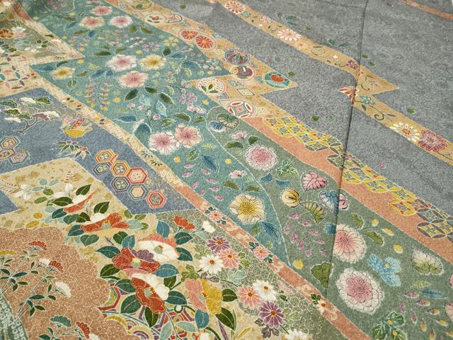 平和屋着物●訪問着　松皮菱鴛鴦花文　金彩　正絹　逸品　CABD7317ut