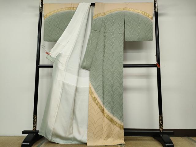 平和屋着物●皇室献上作家　北出与三郎　訪問着　草葉地紋　暈し染め　金彩　正絹　逸品　CABD7318ut