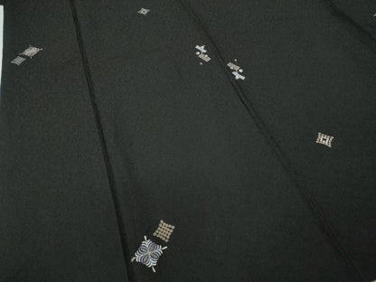 平和屋着物●上質な小紋　総刺繍　菱吉祥文　黒地　金糸　正絹　逸品　CABD7321ut
