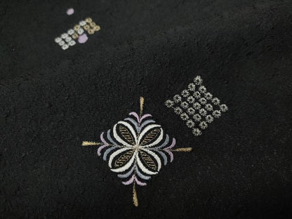 平和屋着物●上質な小紋　総刺繍　菱吉祥文　黒地　金糸　正絹　逸品　CABD7321ut