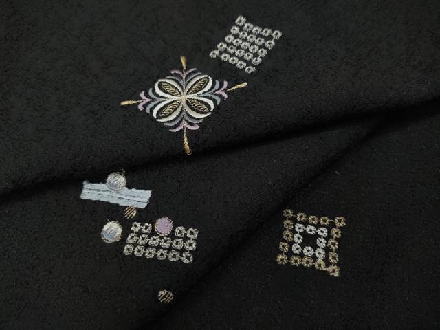 平和屋着物●上質な小紋　総刺繍　菱吉祥文　黒地　金糸　正絹　逸品　CABD7321ut