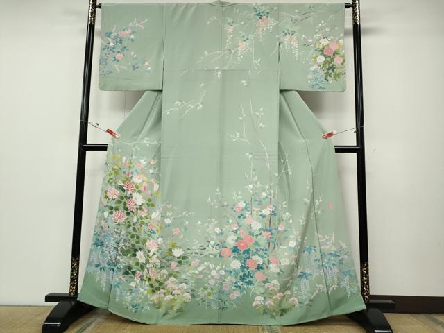 平和屋着物●訪問着　友禅　作家物　草花文　暈し染め　正絹　逸品　未使用　CABD7323ut