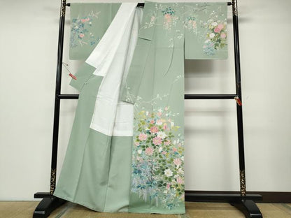 平和屋着物●訪問着　友禅　作家物　草花文　暈し染め　正絹　逸品　未使用　CABD7323ut