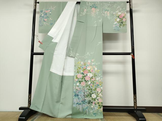 平和屋着物●訪問着　友禅　作家物　草花文　暈し染め　正絹　逸品　未使用　CABD7323ut