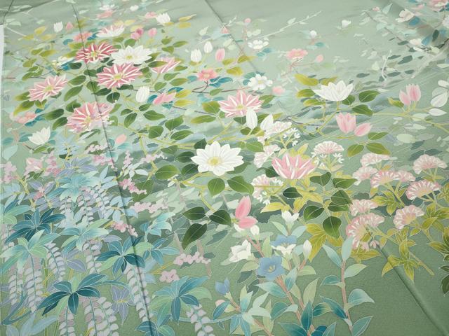 平和屋着物●訪問着　友禅　作家物　草花文　暈し染め　正絹　逸品　未使用　CABD7323ut